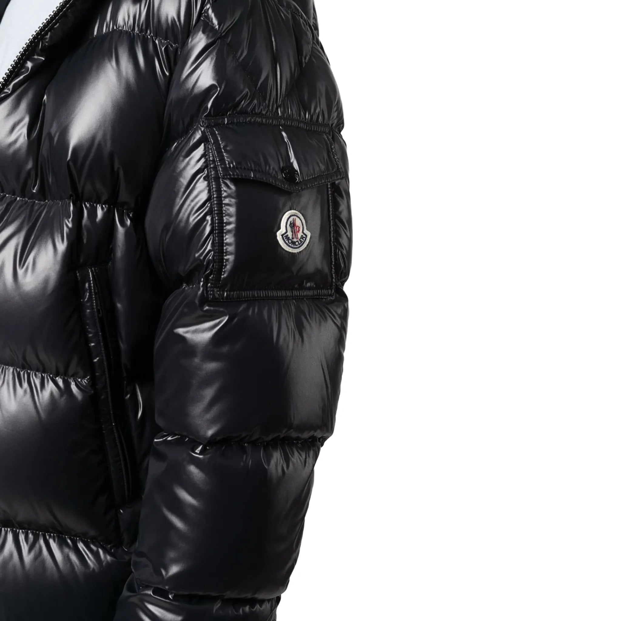 Detailed Side View of Moncler Ecrins Padded Down Black Jacket G20911A0016868950